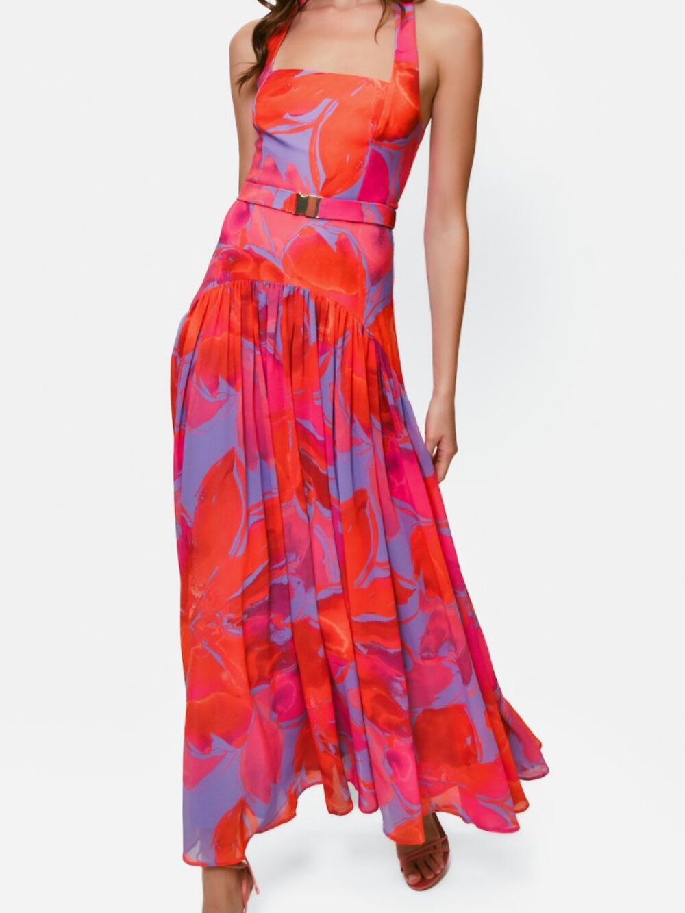 Hutch Aza Women's Pink & Purple Floral Halter Drop Waist Maxi Dress NWT